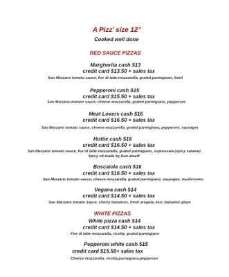 Pizza Menu